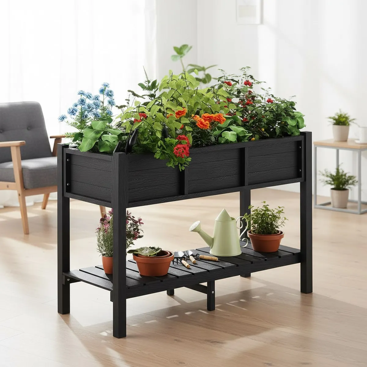 Garden Storage Box - Высокий ящик-кашпо для растений, большой, черный,
