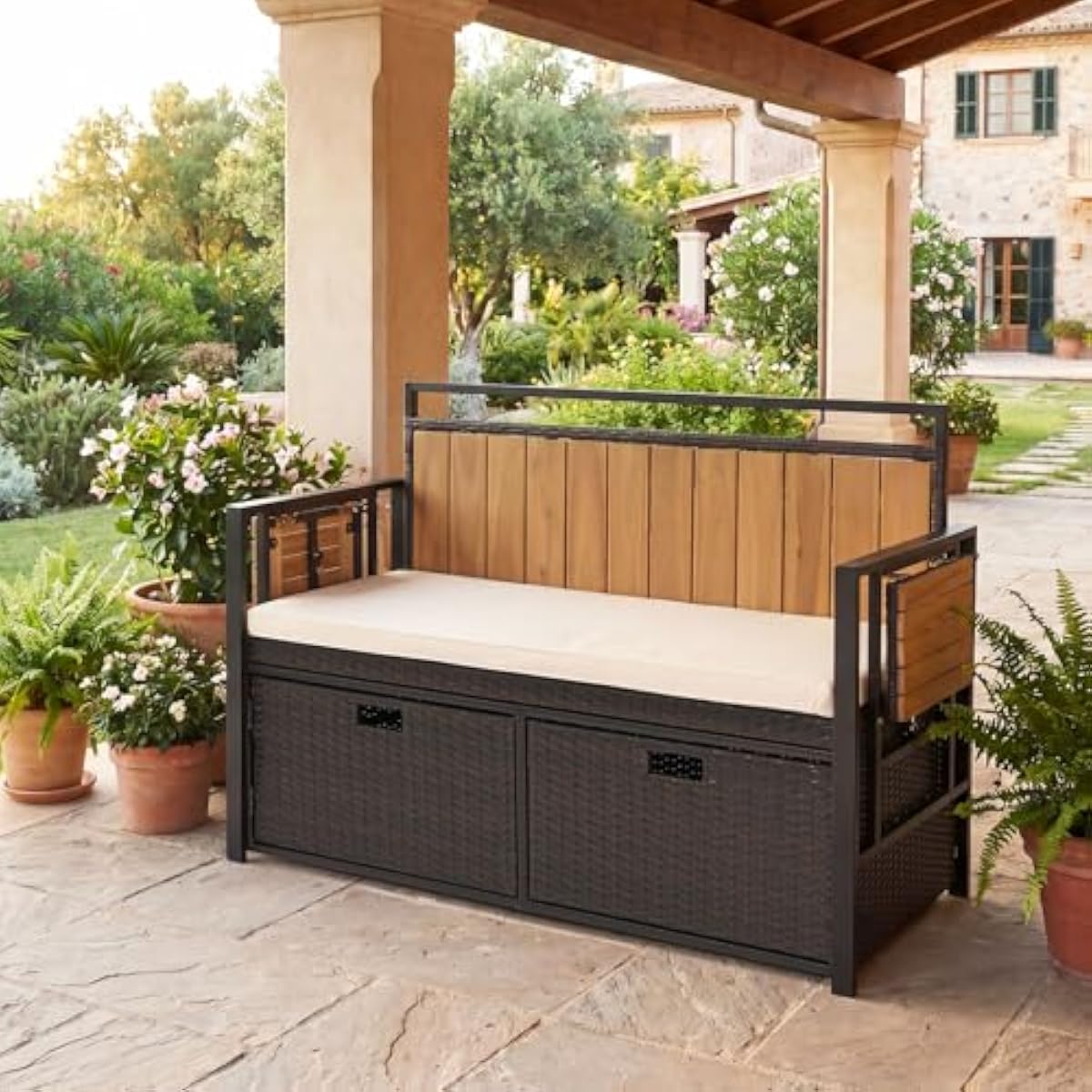 Уличная скамья для хранения с  – обзор и цена Garden Storage Box